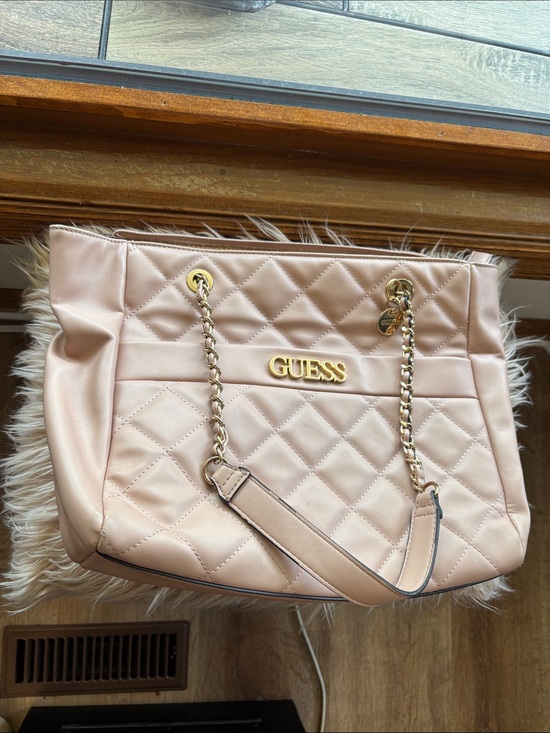 Guess Handbags - GUESS Quilted Tote with Gold Chain Handles in Blush